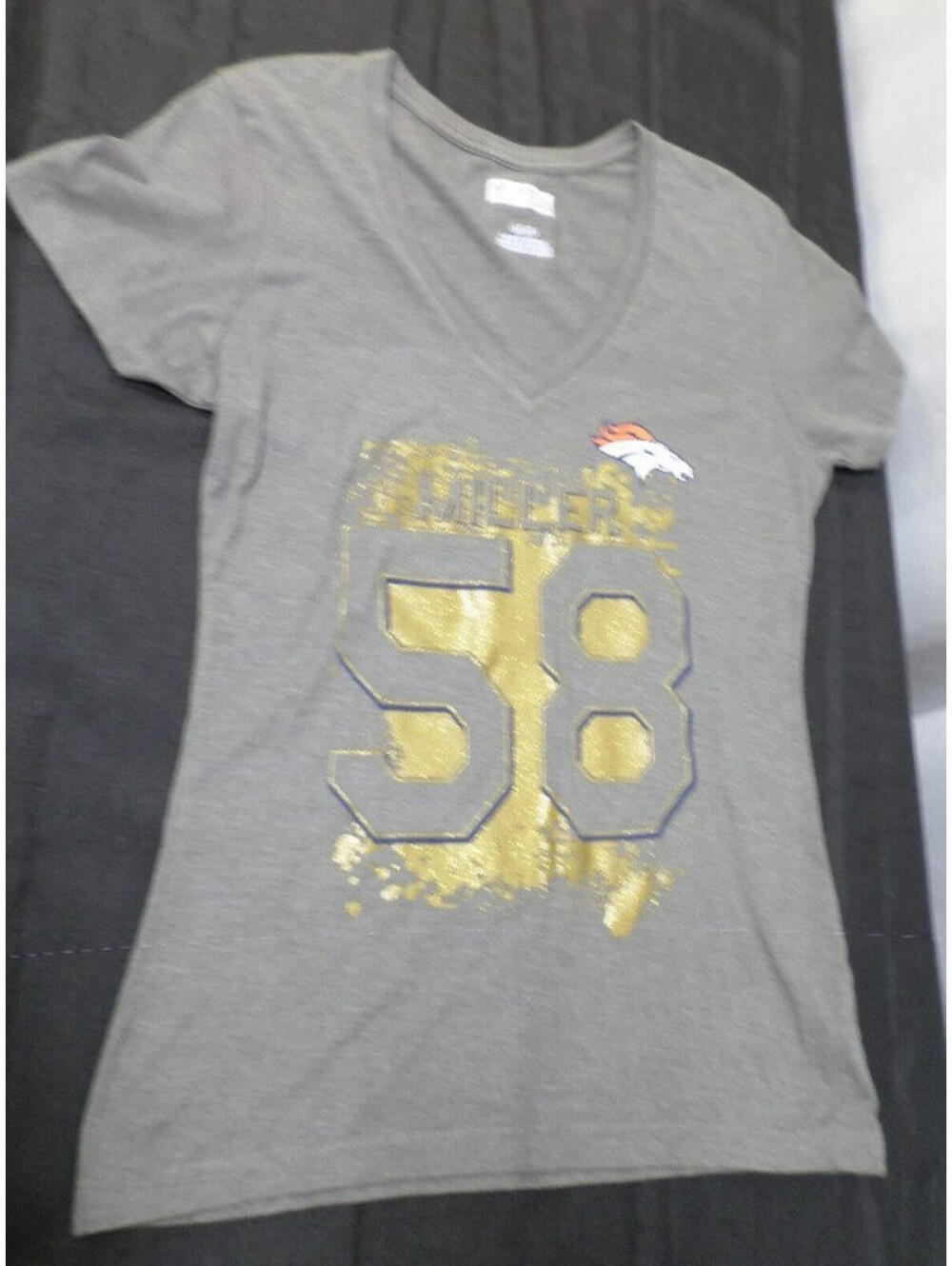 NEW NFL TEAM APPAREL DENVER BRONCOS VON MILLER RAGLAN GRAY SHIRT BLOUSE SMALL
